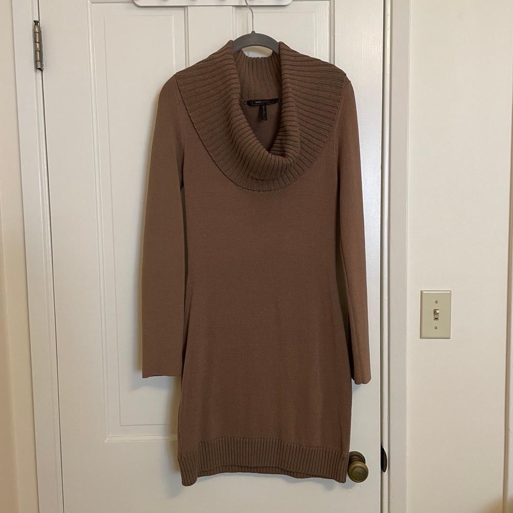BCBGMAXAZRIA Cowl Neck Off-the-Shoulder Knit Minidress | Women's Size M - Picture 4 of 12
